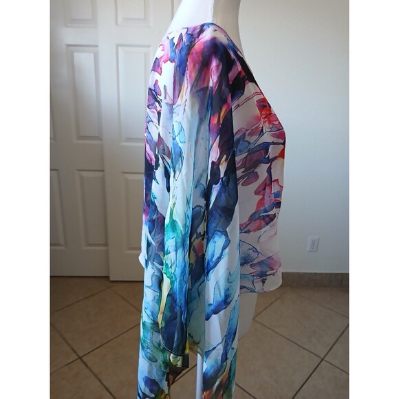 Frank Lyman Womens Blouse Top Sheer Asymmetric Multicolor Size 10 Chiffon Artsy - Picture 3 of 7